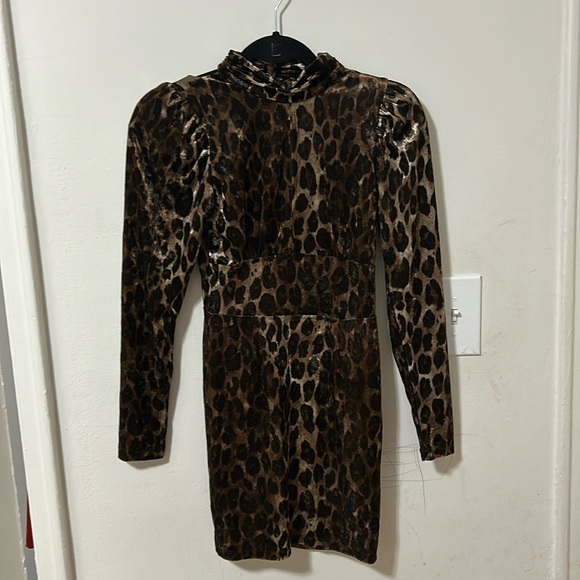 Long Sleeved Leopard, Backless Mini Dress - Picture 1 of 3
